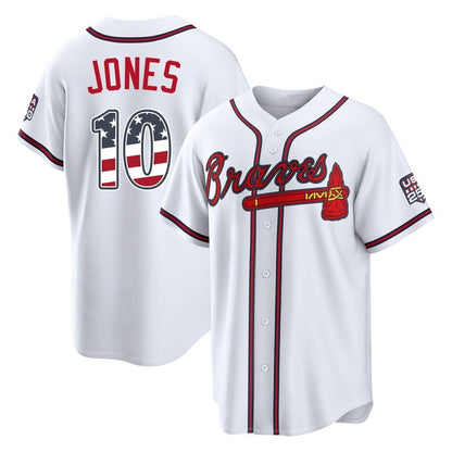 Atlanta Braves #10 Chipper Jones Player White MIKSHPS USA 250 Fourth Of July Limited Home Game Stitched Jerseys