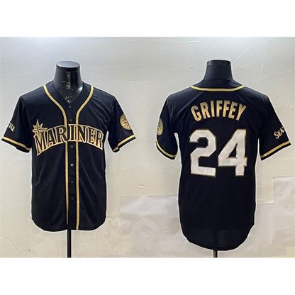 Seattle Mariners #24 Ken Griffey Jr. Black Gold MIKSHPS Cool Base Stitched Jersey
