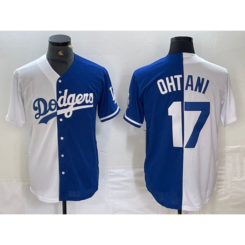 Los Angeles Dodgers #17 Shohei Ohtani White Blue MIKSHPS Two Tone Stitched Jerseys