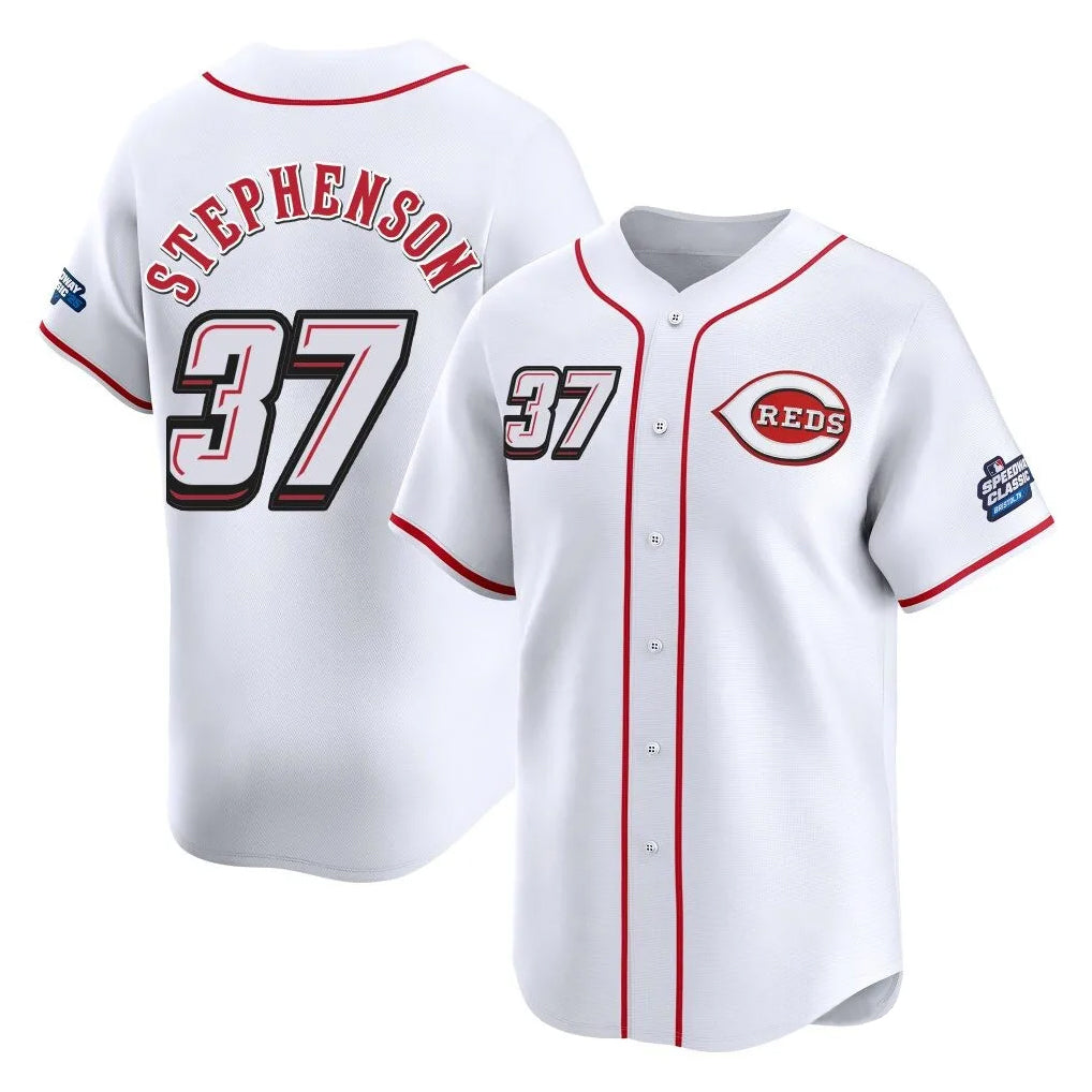 Cincinnati Reds #37 Tyler Stephenson Player White MIKSHPS Speedway Classic Home Limited Stitched Jerseys
