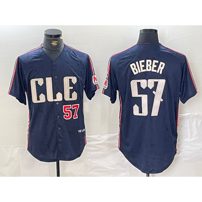 Cleveland Guardians #57 Shane Bieber Number Navy MIKSHPS 2024 City Connect Limited Stitched Jerseys