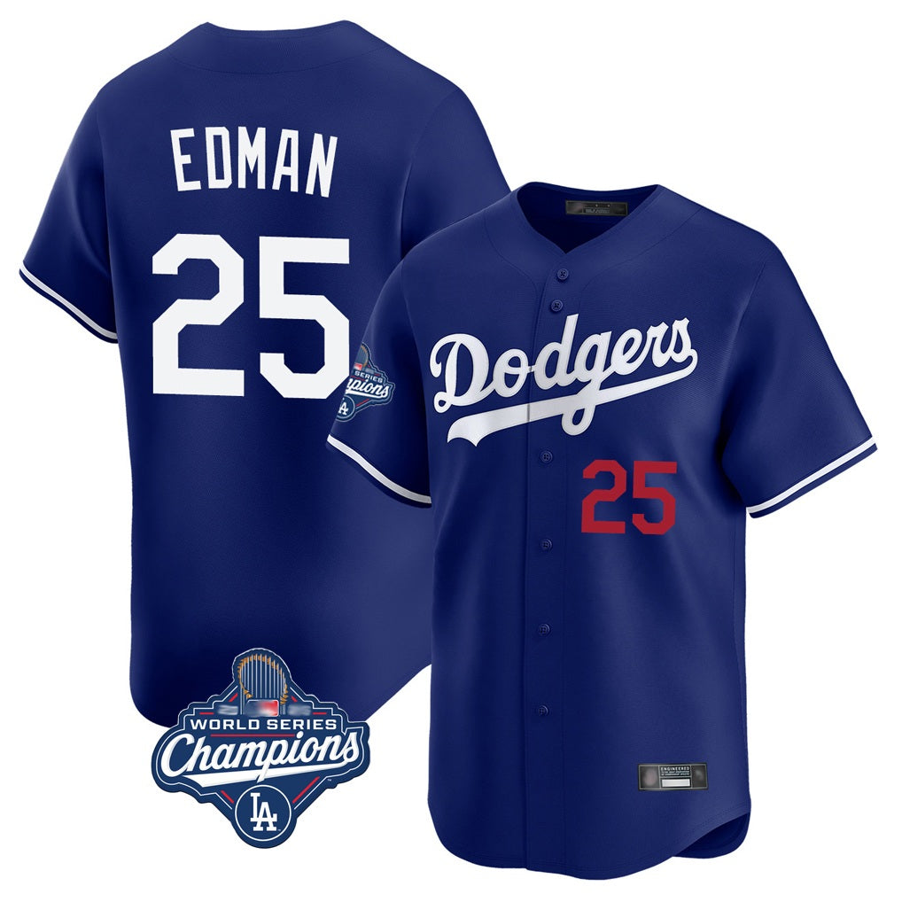 Los Angeles Dodgers #25 Tommy Edman Player Royal MIKSHPS World Series Meet Limited Home Stitched Jerseys