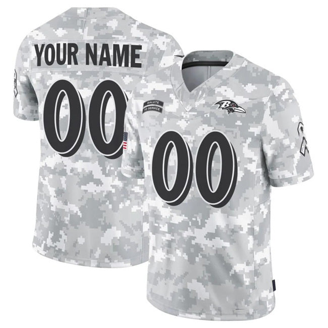 Custom B.Ravens Active Player 2024 F.U.S.E Arctic Camo MIKSHPS Salute To Service Limited Stitched Football Jersey