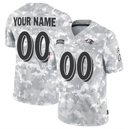 Custom B.Ravens Active Player 2024 F.U.S.E Arctic Camo MIKSHPS Salute To Service Limited Stitched Football Jersey