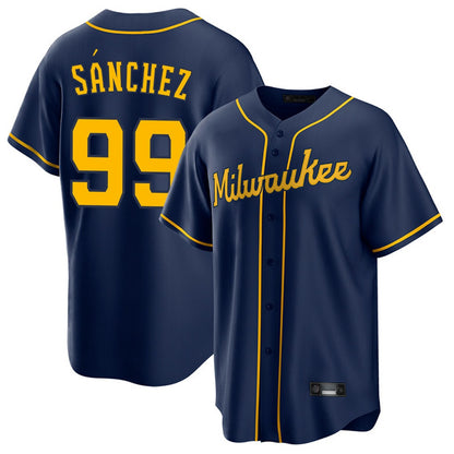 Milwaukee Brewers #99 Gary Sanchez Player Navy MIKSHPS Home Game Stitched Jerseys