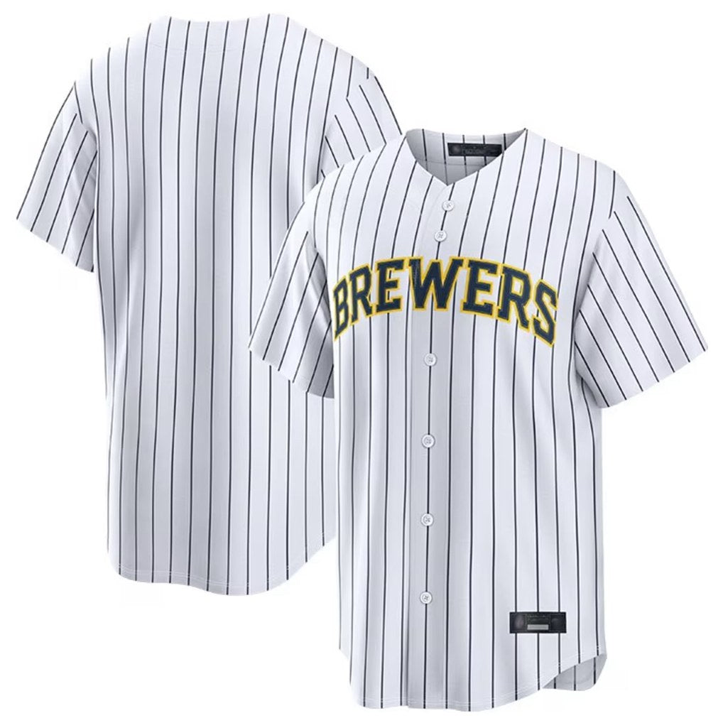 Milwaukee Brewers Blank Player White MIKSHPS Stripes Home Limited Stitched Jerseys