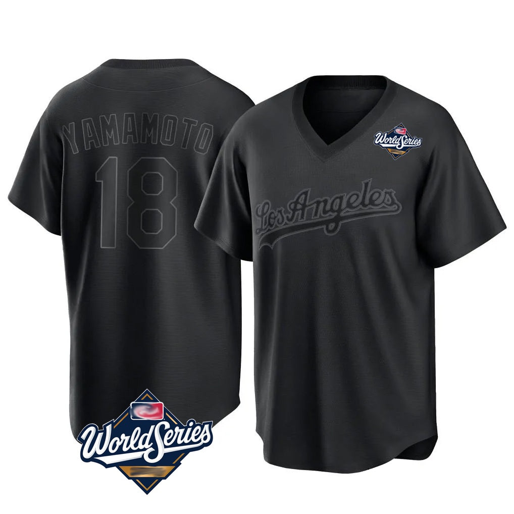 Los Angeles Dodgers #18 Yoshinobu Yamamoto Player Black MIKSHPS World Series Pitch Fashion T-shirt Stitched Jerseys