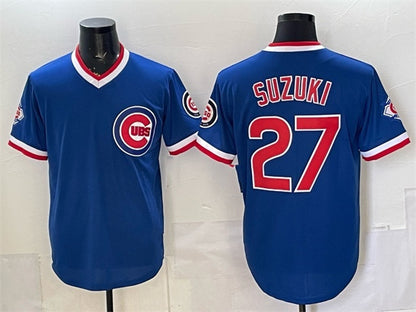 Chicago Cubs #27 Seiya Suzuki Royal MIKSHPS 150th Anniversary Throwback Vapor Limited Stitched Jersey