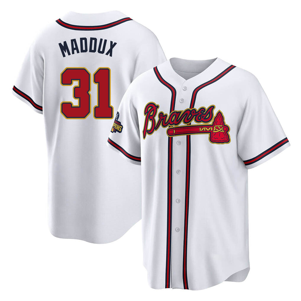 Atlanta Braves #31 Greg Maddux Player White Gold MIKSHPS Home Game Stitched Jerseys