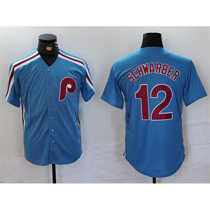 Philadelphia Phillies #12 Kyle Schwarber Blue MIKSHPS Cool Base Stitched Jersey