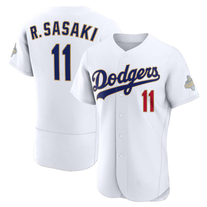 Los Angeles Dodgers #11 Roki Sasaki White MIKSHPS 2026 Gold Collection Authentic Jersey