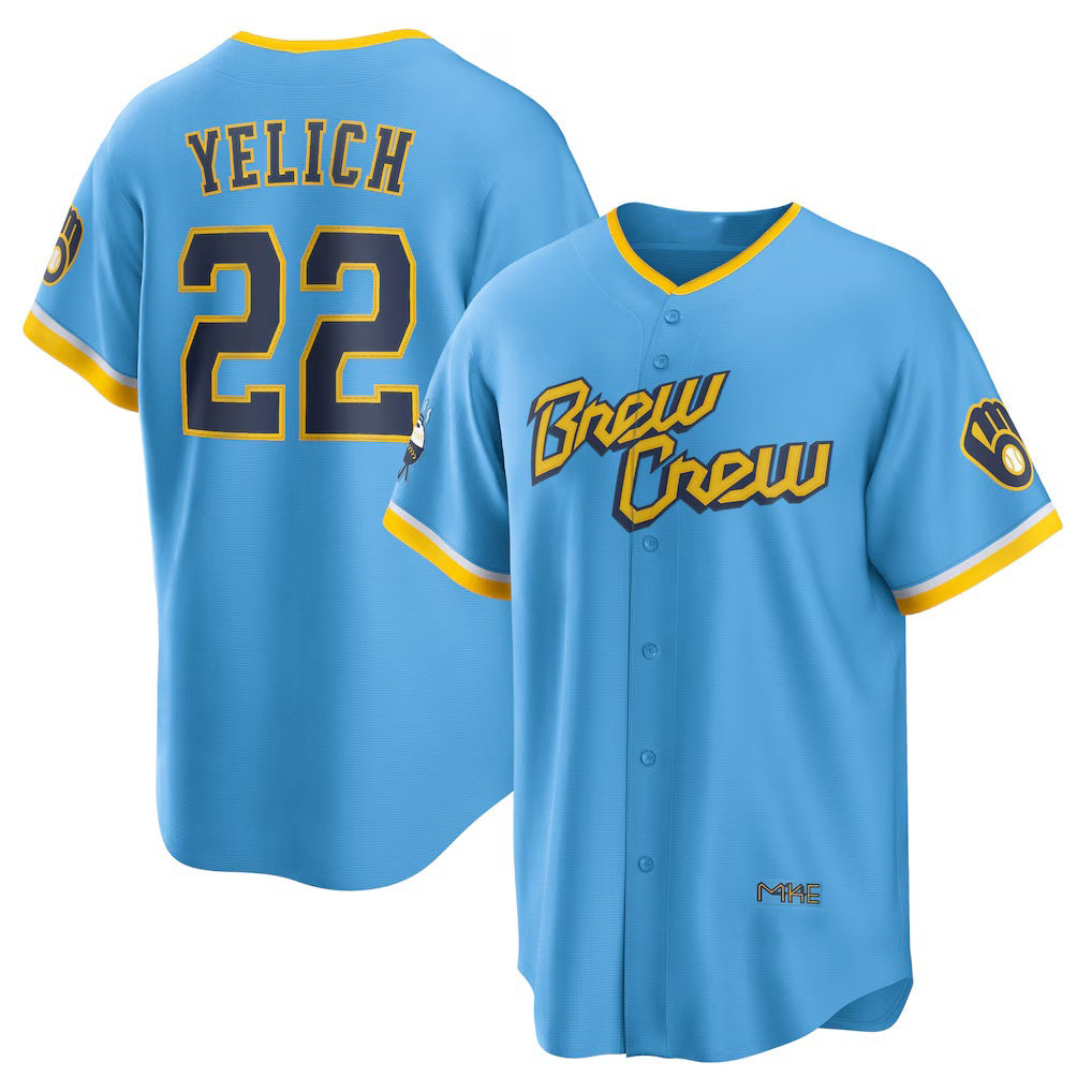 Milwaukee Brewers #22 Christian Yelich Powder Blue MIKSHPS City Connect Replica Player Jersey