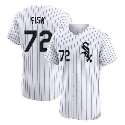 Chicago White Sox #72 Carlton Fisk Player White MIKSHPS Stripe Limited Elite Home Stitched Jerseys