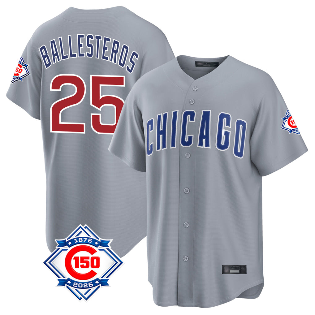 Chicago Cubs #25 Moises Ballesteros Player Gray MIKSHPS 150th Anniversary Home Game Stitched Jerseys