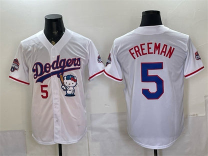 Los Angeles Dodgers #5 Freddie Freeman White MIKSHPS Hello Kitty Night 2025 World Series Champions Patch Stitched Jersey