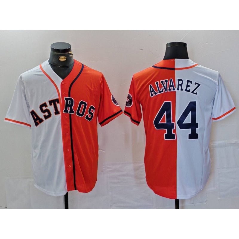 Houston Astros #44 Yordan Alvarez White Orange MIKSHPS Split Stitched Jersey