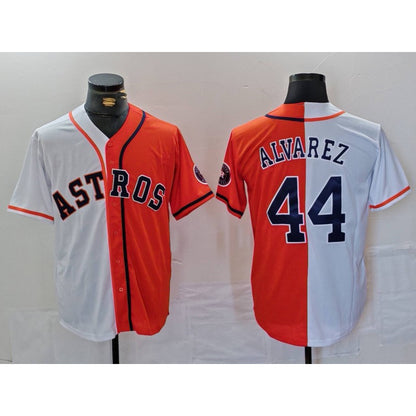 Houston Astros #44 Yordan Alvarez White Orange MIKSHPS Split Stitched Jersey