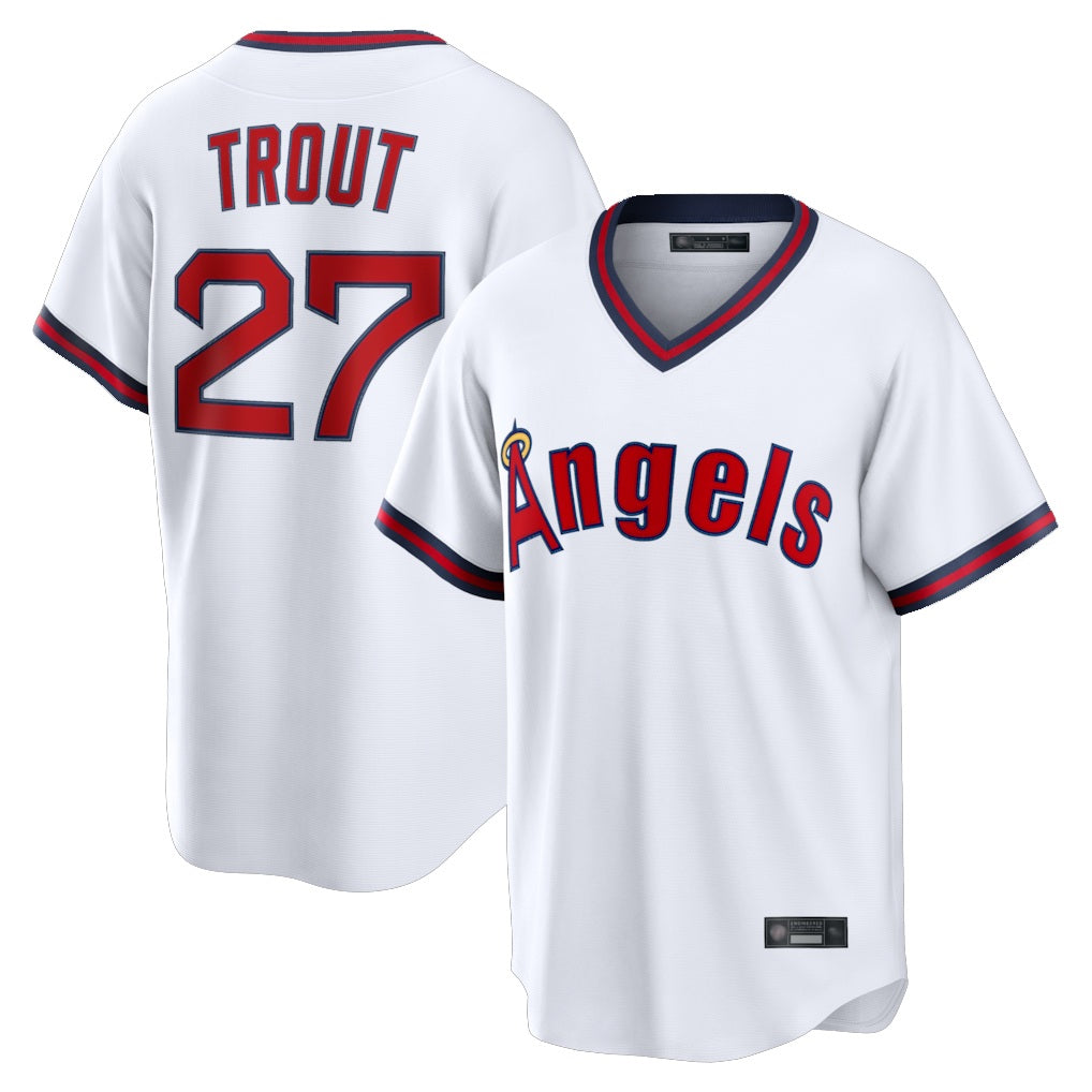 Los Angeles Angels #27 Mike Trout Player White MIKSHPS T-shirt Home Game Stitched Jerseys