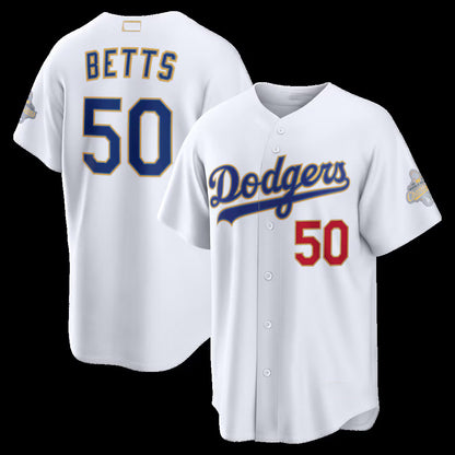 Los Angeles Dodgers #50 Mookie Betts White MIKSHPS 2026 Gold Collection Stadium Jersey