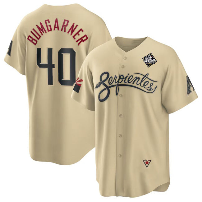 Arizona Diamondbacks #40 Madison Bumgarner Gold MIKSHPS 2023 World Series City Connect Cool Base Stitched Jersey