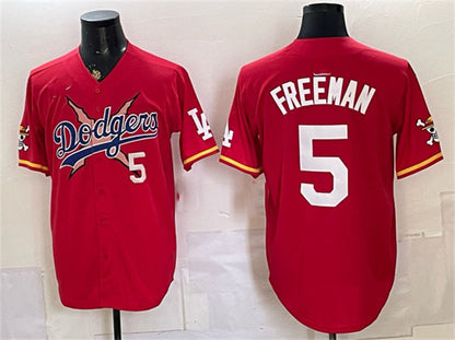 Los Angeles Dodgers x One Piece #5 Freddie Freeman Red MIKSHPS Vapor Premier Limited Stitched Jersey