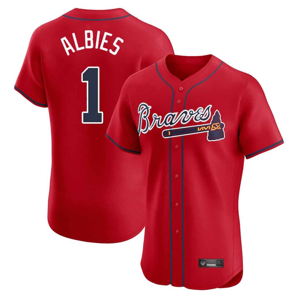 Atlanta Braves #1 Ozzie Albies Player Red MIKSHPS Limited Elite Home Game Stitched Jerseys