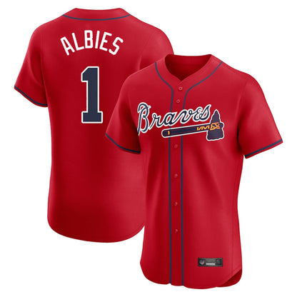 Atlanta Braves #1 Ozzie Albies Player Red MIKSHPS Limited Elite Home Game Stitched Jerseys
