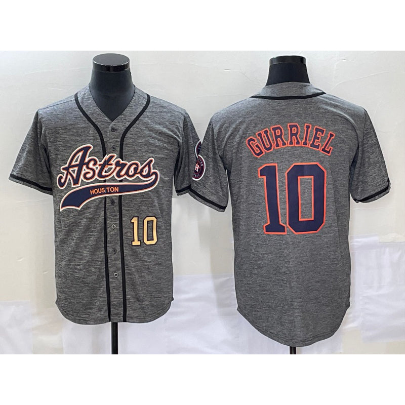 Houston Astros #10 Yuli Gurriel Number Grey MIKSHPS Gridiron Cool Base Stitched Jersey