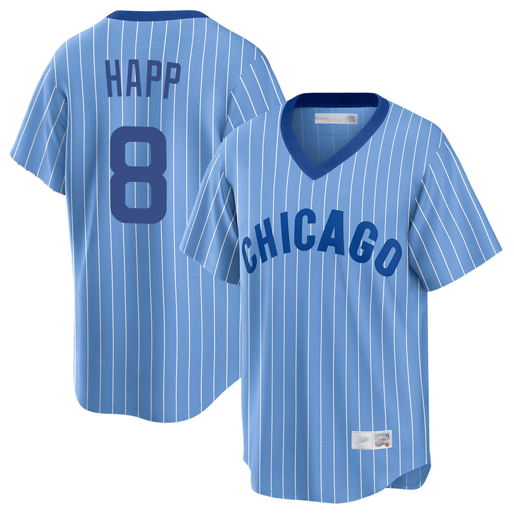 Chicago Cubs #8 Ian Happ Player Blue MIKSHPS T-shirt Cooperstown Collection Limited Stitched Jerseys