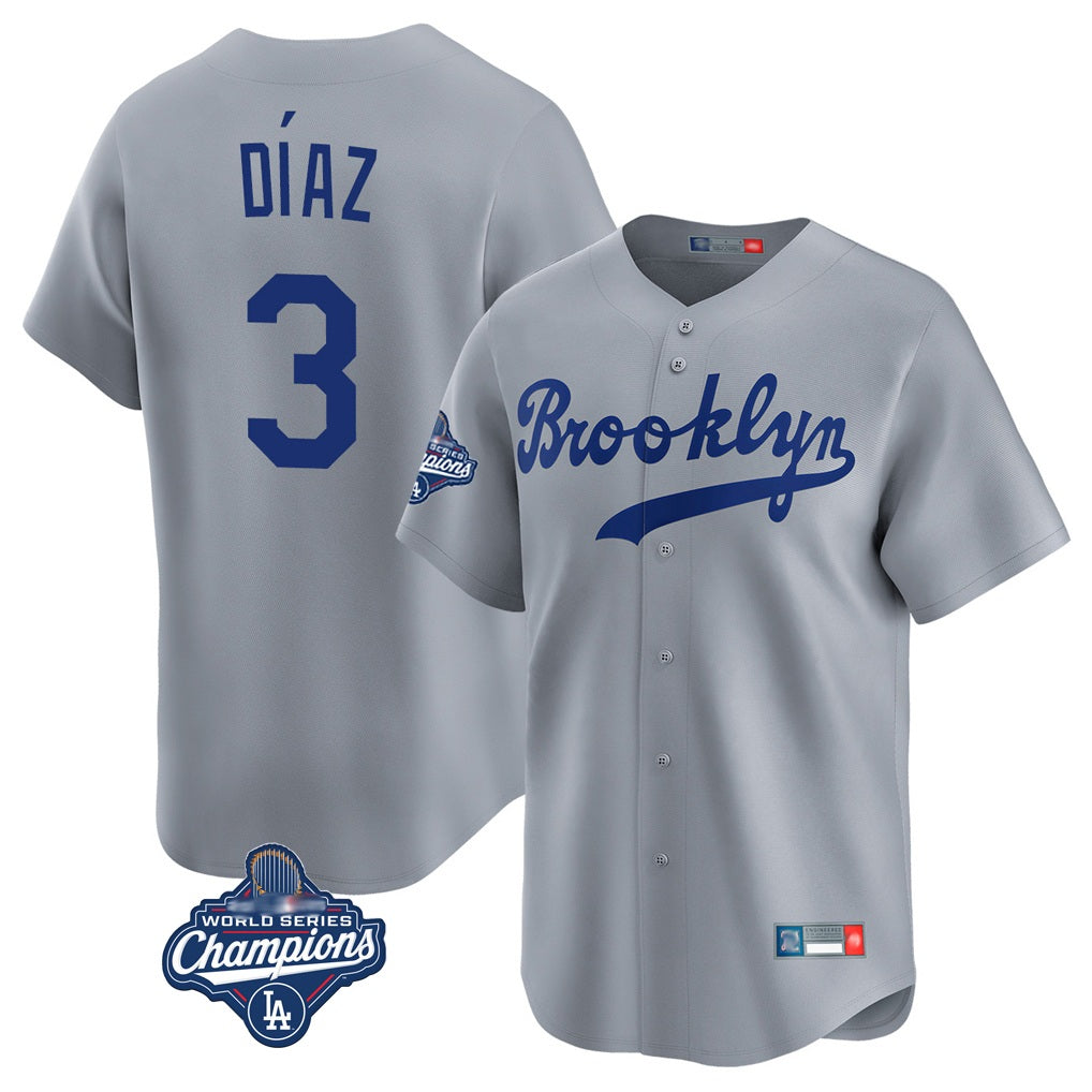 Los Angeles Dodgers #3 Edwin D¨ªaz Player Gray MIKSHPS World Series Meet Game Limited Home Stitched Jerseys