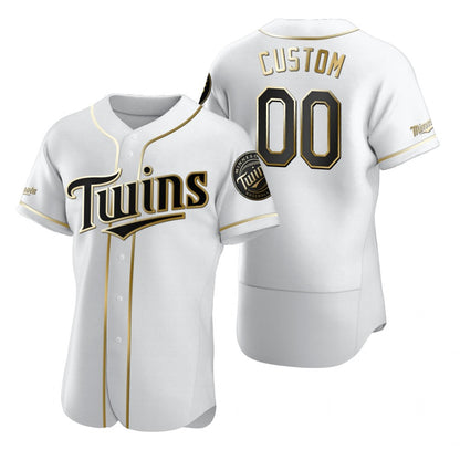Custom Minnesota Twins White MIKSHPS Stitched Flex Base Golden Edition Jersey