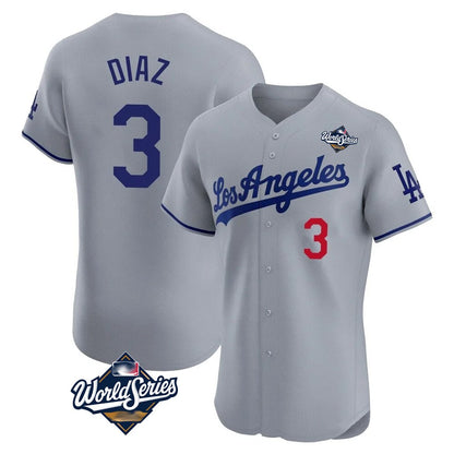 Los Angeles Dodgers #3 Edwin D¨ªaz Player Gray MIKSHPS World Series Limited Elite Home Stitched Jerseys