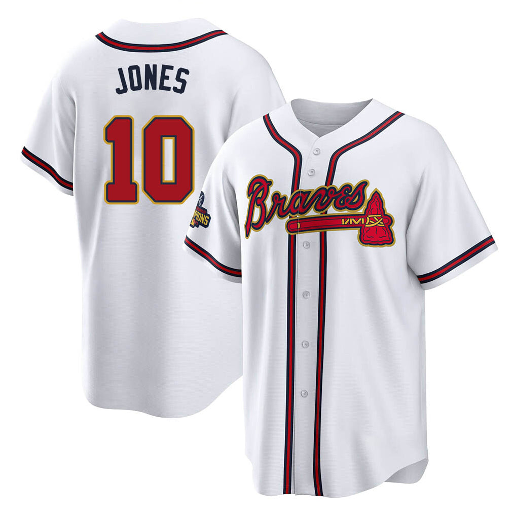Atlanta Braves #10 Chipper Jones Player White Gold MIKSHPS Home Game Stitched Jerseys