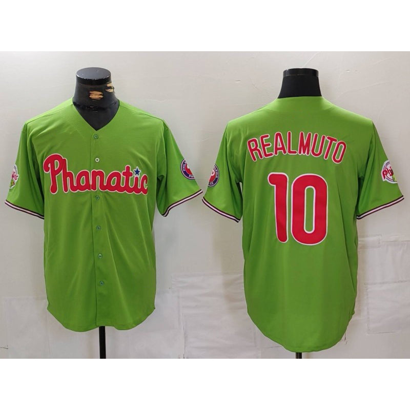 Philadelphia Phillies #10 JT Realmuto Green MIKSHPS With Patch Stitched Cool Base Jersey