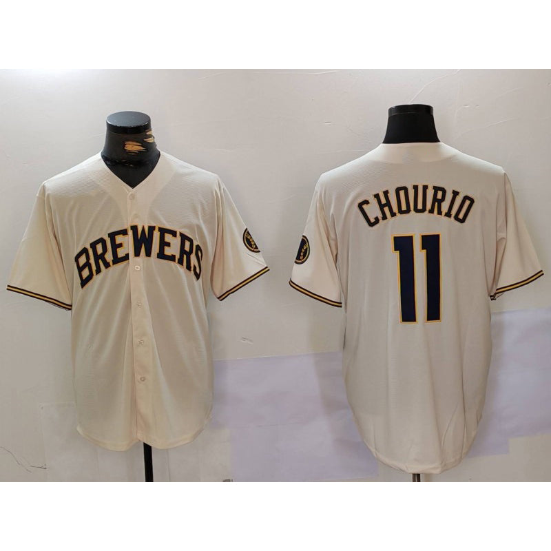 Milwaukee Brewers #11 Jackson Chourio Cream MIKSHPS Stitched Cool Base Jersey 2