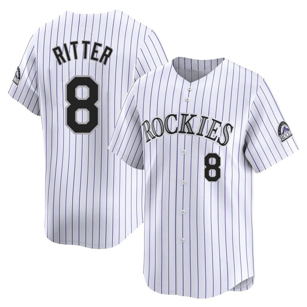 Colorado Rockies #8 Ryan Ritter Player White MIKSHPS Limited Home Stitched Jerseys