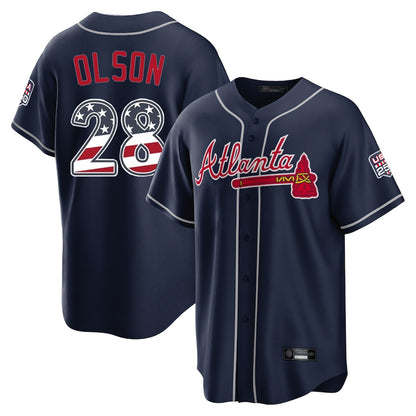 Atlanta Braves #28 Matt Olson Player Navy MIKSHPS USA 250 Fourth Of July Limited Home Game Stitched Jerseys