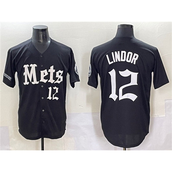 New York Mets #12 Francisco Lindor Black MIKSHPS 'Gotham Gothic Edition' Vapor Premier Limited Stitched Jersey
