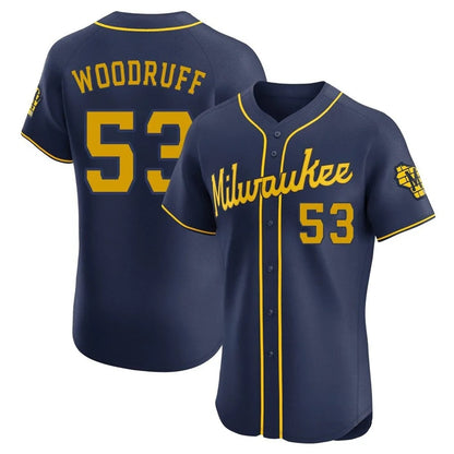 Milwaukee Brewers #53 Brandon Woodruff Player Navy MIKSHPS Home Limited Elite Stitched Jerseys