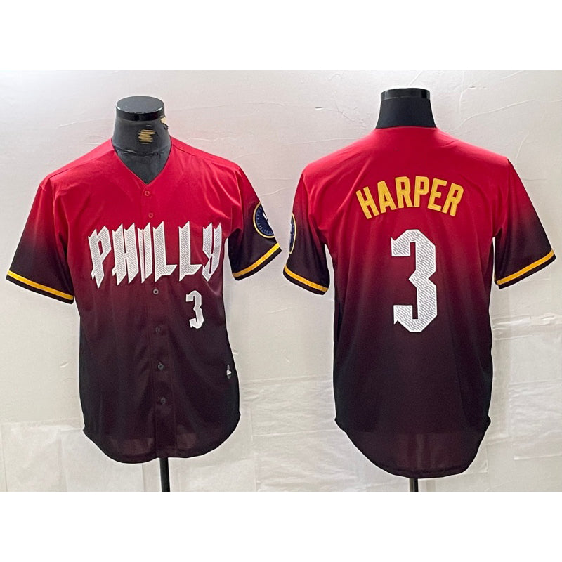 Philadelphia Phillies #3 Bryce Harper Red MIKSHPS 2024 City Player Number Cool Base Jersey 2