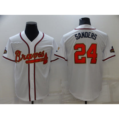 Atlanta Braves #24 Deion Sanders 2022 White Gold MIKSHPS World Series Champions Program Cool Base Stitched Jersey
