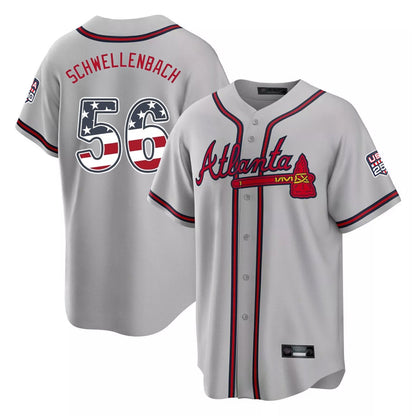 Atlanta Braves #56 Spencer Schwellenbach Player Gray MIKSHPS USA 250 Fourth Of July Limited Home Game Stitched Jerseys