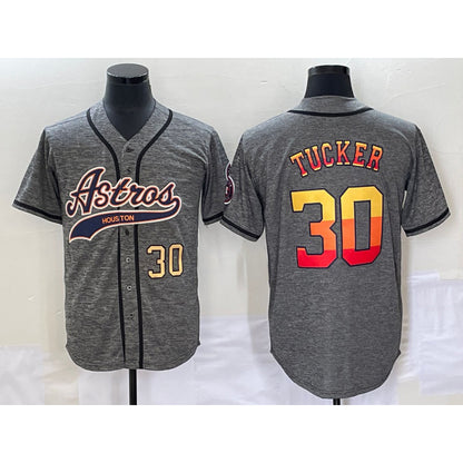 Houston Astros #30 Kyle Tucker Number Grey MIKSHPS Gridiron Cool Base Stitched Jersey
