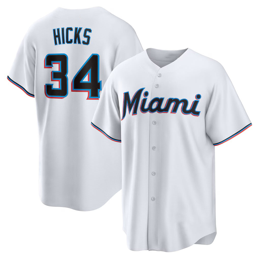 Miami Marlins #34 Liam Hicks White MIKSHPS Home Replica Jersey