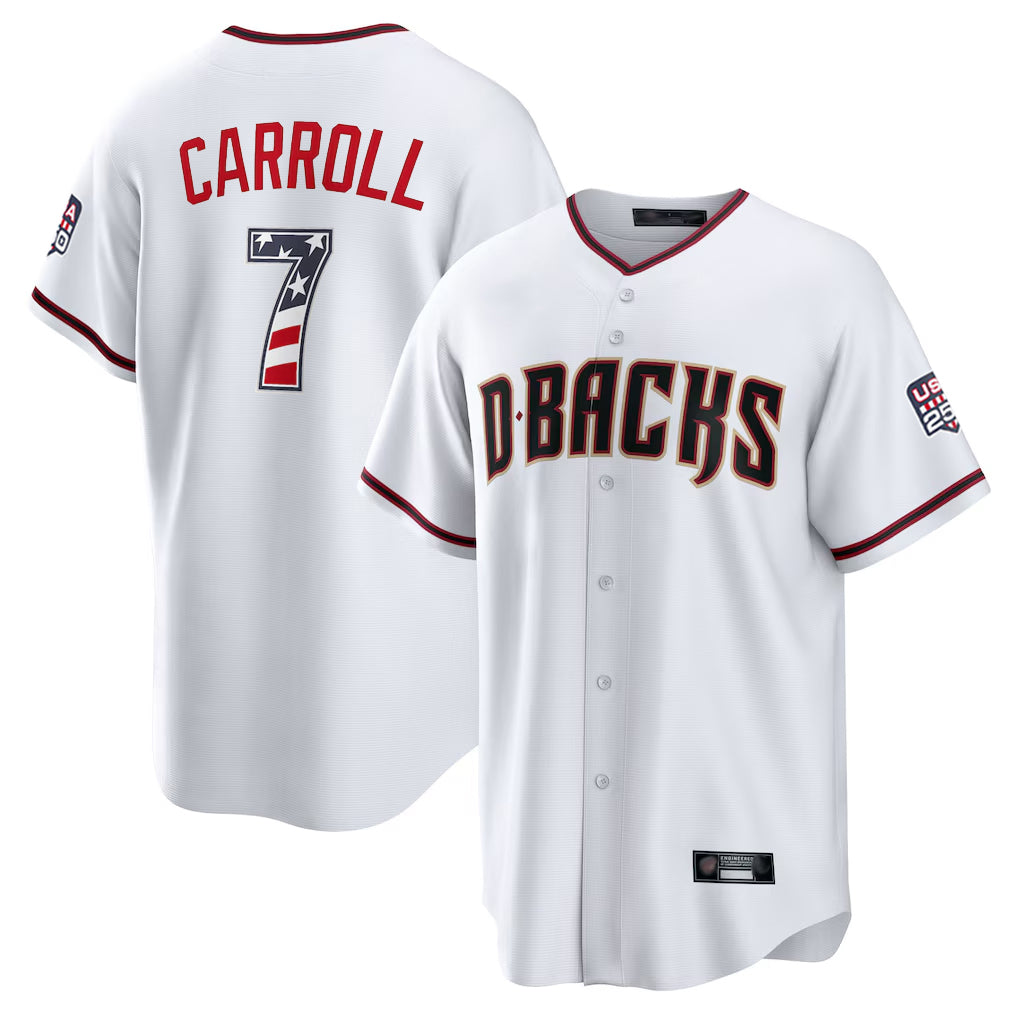 Arizona Diamondbacks #7 Corbin Carroll Player White MIKSHPS USA 250 Fourth of July Home Game Stitched Jerseys