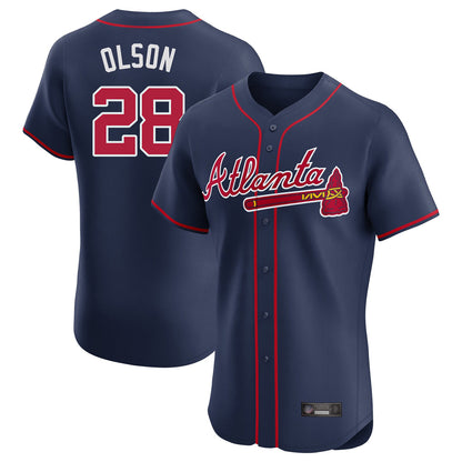 Atlanta Braves #28 Matt Olson Player Navy MIKSHPS Limited Elite Home Game Stitched Jerseys