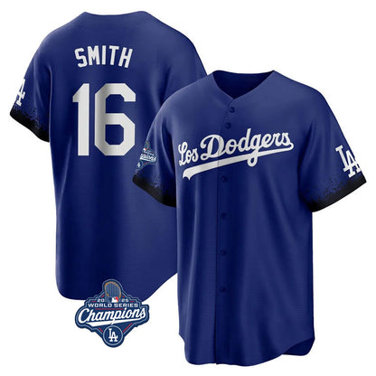 Los Angeles Dodgers #16 Will Smith Player Royal MIKSHPS World Series Meet City Connect Home Game Stitched Jerseys
