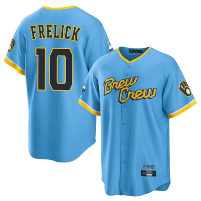 Milwaukee Brewers #10 Sal Frelick Player Light Blue MIKSHPS City Connect Home Game Stitched Jerseys