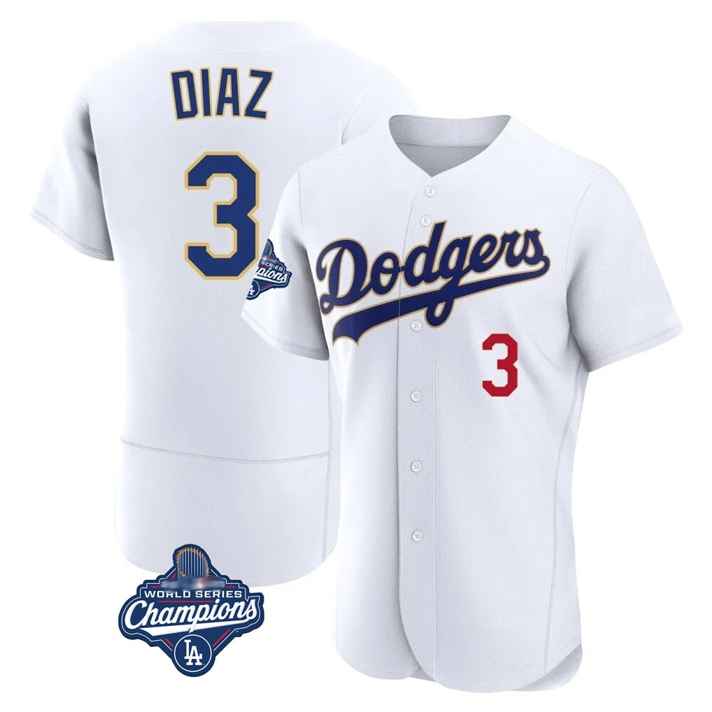 Los Angeles Dodgers #3 Edwin D¨ªaz Player Gold White MIKSHPS World Series Meet 2026 Collection Stadium Limited Elite Stitched Jerseys
