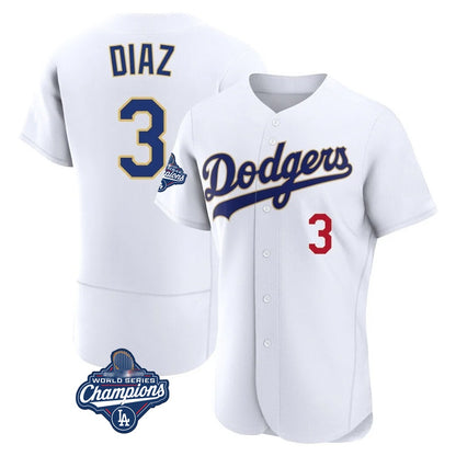 Los Angeles Dodgers #3 Edwin D¨ªaz Player Gold White MIKSHPS World Series Meet 2026 Collection Stadium Limited Elite Stitched Jerseys